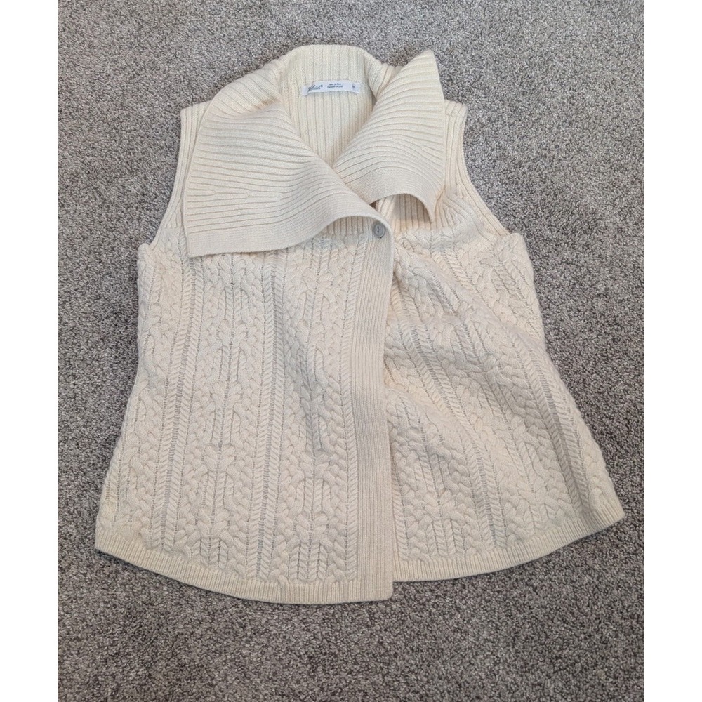 Woolrich Women's small Wool blend Cream Cable Knit Cowl Neck wrap Sweater Vest - Picture 1 of 9